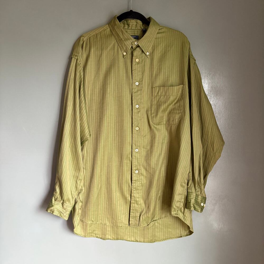 BURBURRY LONDON Men's XL Green Herringbone 100% Cotton Button Up Collar Classic